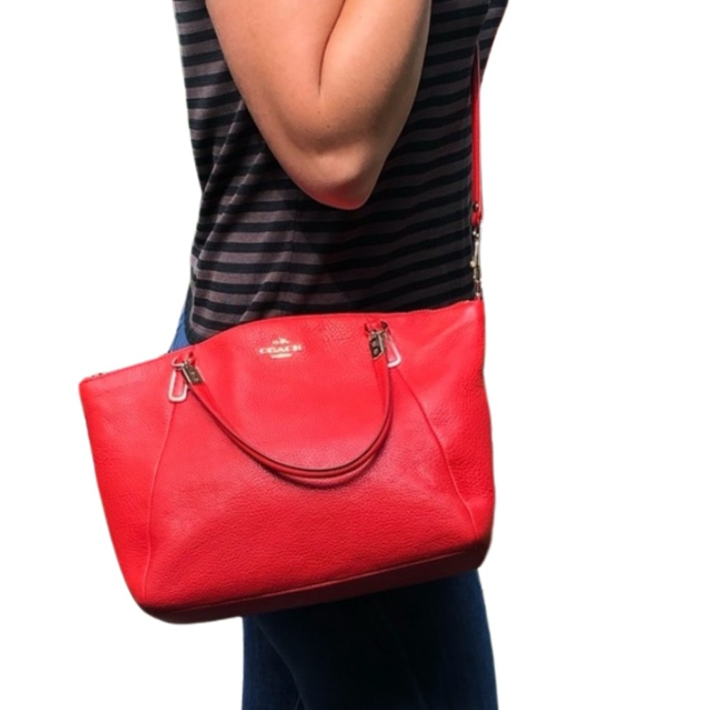 Coach | Kelsey leather tote handbag. Vibrant red, roomy enough for essentials.
